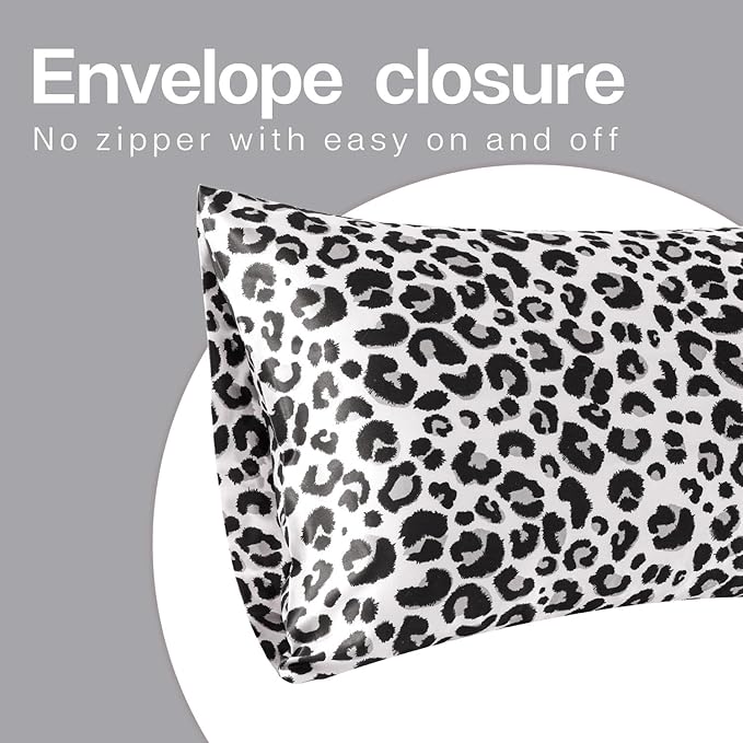 MR&HM Satin Pillowcase for Hair and Skin, Silk Satin Pillowcase 2 Pack, Toddler Size Pillow Cases Set of 2, Silky Pillow Cover with Envelope Closure (13x18, White Leopard) - Bloomnest