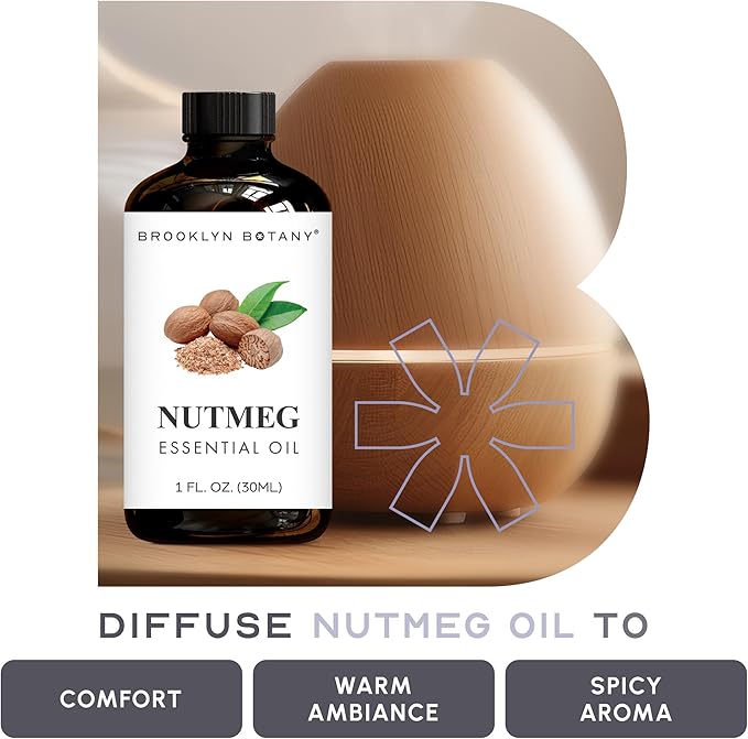 Brooklyn Botany Nutmeg Essential Oil - 100% Pure and Natural - Premium Grade with Dropper - for Aromatherapy and Diffuser - 1 Fl Oz - Bloomnest