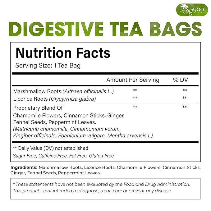 TOG999, Premium Digestive Tea Bags | 40 Count | Herbal Blend with Marshmallow Root, Licorice Root, Chamomile Flower, Ginger, Fennel Seed, Peppermint & Cinnamon – Smooth & Comforting Herbal Tea - Bloomnest