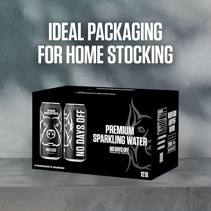 NO DAYS OFF Premium Sparkling Water - 12 Pack,16 fl oz, Sparkling (Unflavored) - Ultra-Purified Reverse Osmosis with Gentle Carbonation, Served in BPA-free 100% Recyclable Cans - Bloomnest