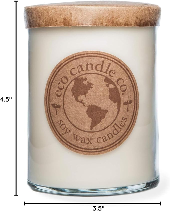 Eco Candle Co. Recycled Candle, White Tea Ginger, 18 oz. Double Wick - Scents of White Tea, Spices, Citrus, Jasmine, & Ginger - 100% Soy Wax, No Lead, Kraft Paper Label & Lid, Hand Poured - Bloomnest