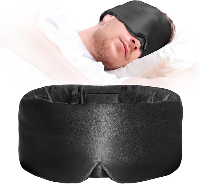 Satin Sleep Mask - Updated Design Light Blocking Eye Mask for Men and Women, Soft and Comfortable Night Sleeping Mask, Eye Cover for Travel/Sleeping (Black) - Bloomnest