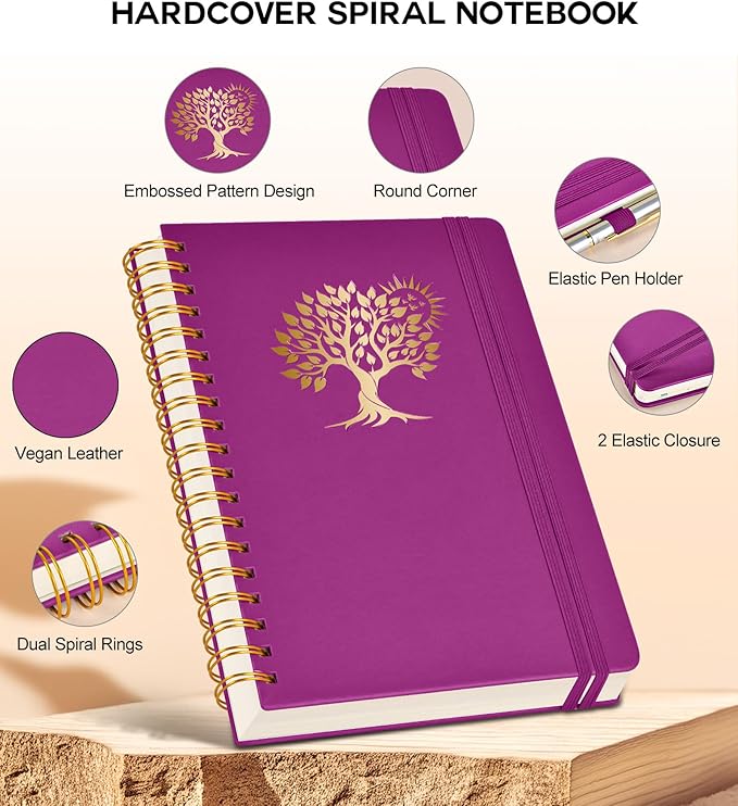 Spiral Notebook Journal for Women Men, 300 Numbered Lined Pages, College Ruled, A5 Hardcover Spiral Bound Notebook for School, Work, Note Taking Writing, Leather Spiral Journal Medium 5.9"x8.5" - Bloomnest
