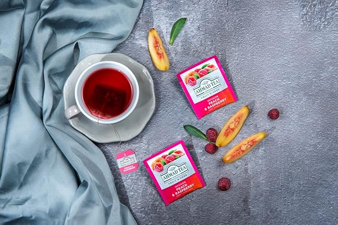 Ahmad Tea Infusions, Peach and Raspberry Teabags, 20 ct (Pack of 1) - Decaffeinated & Sugar-Free - Bloomnest