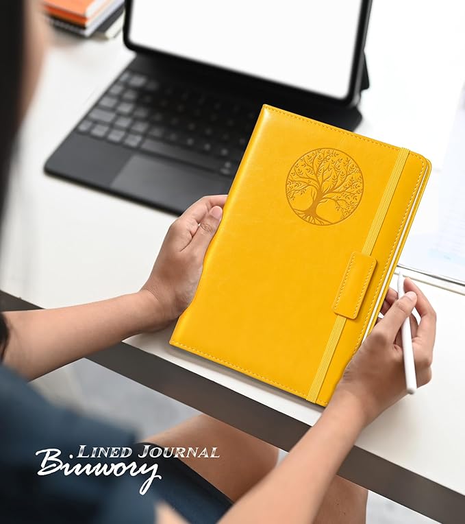 Lined Journal Notebook for Women Men,256 Pages A5 Hardcover Leather Journals for Writing,Travel,Business,Work & School,College Ruled Notebooks for Note Taking,Diary Notepad 5.7"×8.3" yellow - Bloomnest