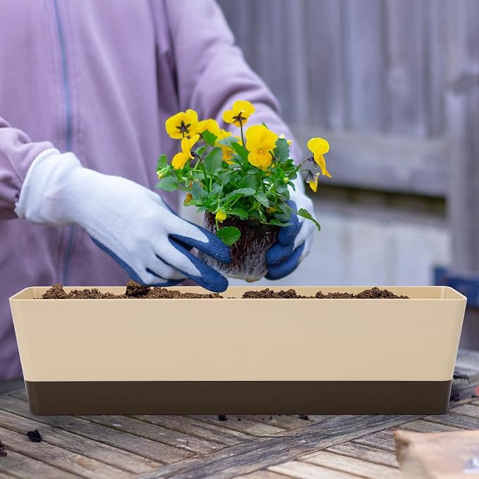 GREANER Indoor Windowsill Planter Boxes, 6 Pack 16 x3.8 Inch Rectangle Succulent Cactus Window Box with Tray, Modern Plastic Plant Pots for Porch, Patio, Garden Balcony, Home Office Outdoor Decoration - Bloomnest