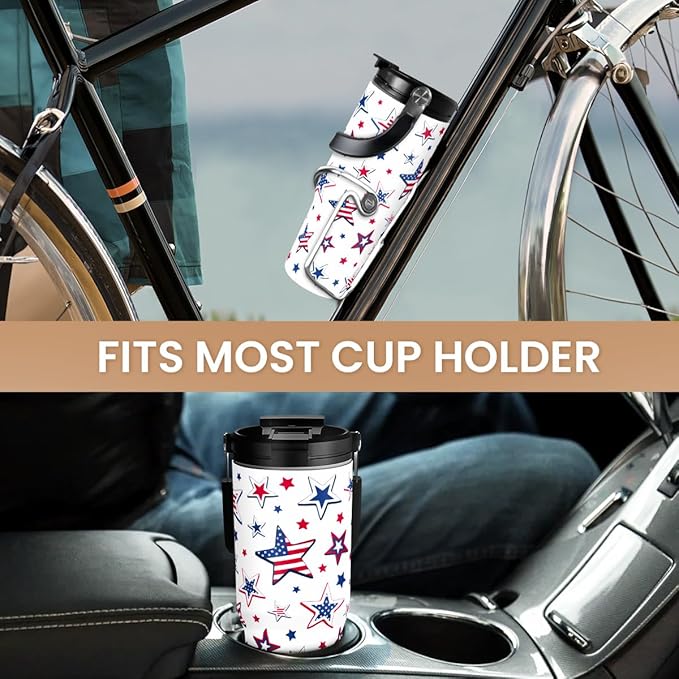 SANDJEST American Flag Star Tumbler with Handle 30oz, Stainless Steel Insulated Flip Straw Tumblers Coffee Travel Mug Cup, USA America Gifts for Women Girl for Birthday Christmas - Bloomnest