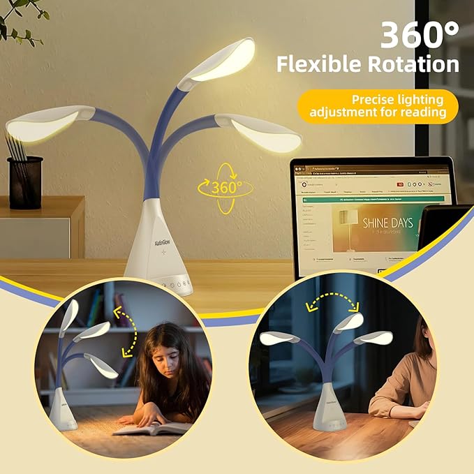 LED Desk Lamp with USB Charging Port, Dimmable Reading Light Touch Control and Eye Protection, Adjustable Brightness Table Lamp for Home Office Bedroom (White) - Bloomnest