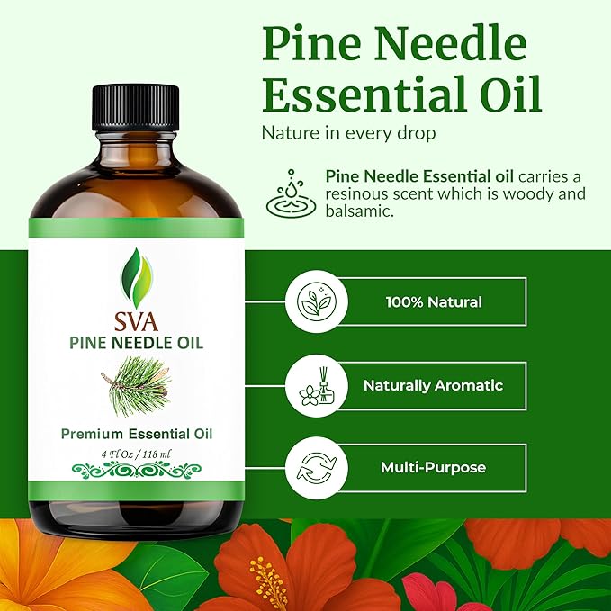 SVA Pine Needle Essential Oil – 4 Fl Oz – 100% Natural Pine Needle Oil - for Diffuser, Hair Care, Face, Skin Care, Aromatherapy, Scalp and Body Massage, Soap and Candle Making – with Dropper - Bloomnest