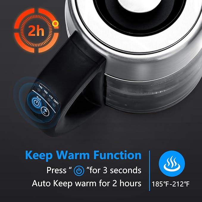 Aigostar Electric Kettle, Tea Kettle with Temperature Control and Tea Infuser, 1500W Hot Water Kettle with Variable Temperature, Keep Warm Function, LED Indicator Light Change, Auto Shut-Off, 1.7L