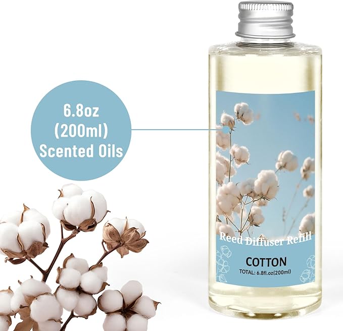 STRN Reed Diffuser Oil Refill, Pure Cotton Scented, 200ml Long-Lasting Aromatherapy, Home Fragrance for Living Room, Bedroom, Spa - Bloomnest