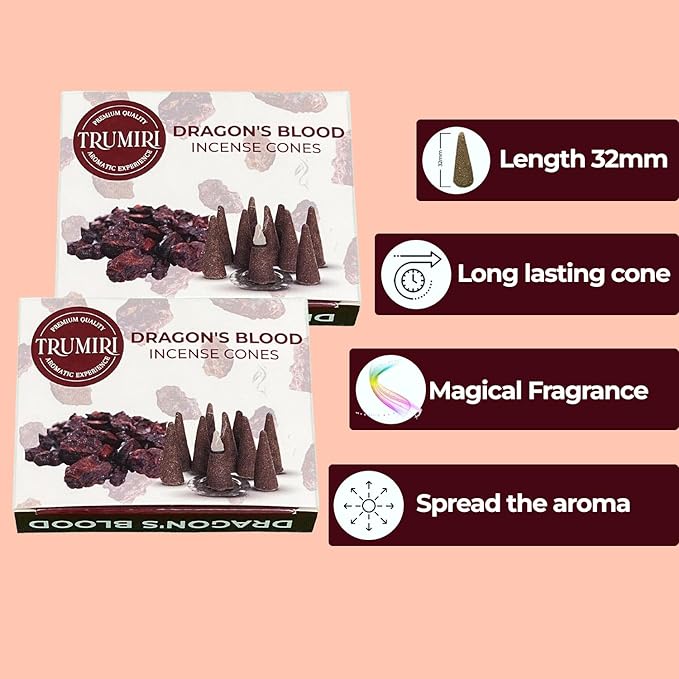TRUMIRI Dragons Blood Incense Cones - Total 20 Cone Incense - Dual Pack of 10 Insence Cones - Incense Cones Scented - Cone Incense Scents - Insense Cones - Incent Cone TRUMIRI