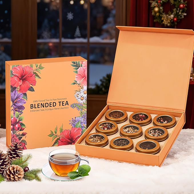 Tea Gift Set, 9 Assorted Herbal Tea, Travel Edition Gift Box for Family, Friends and Lover, Gluten Free, Non GMO