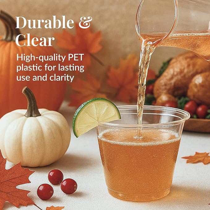 Prestee 50-Pack Clear Plastic Party Cups - 9 oz Clear Plastic Cups for Cold Beverages, Cocktails, Smoothies, Wine, and Desserts - Durable Disposable PET Cups for Gatherings, Events, and Catering - Bloomnest