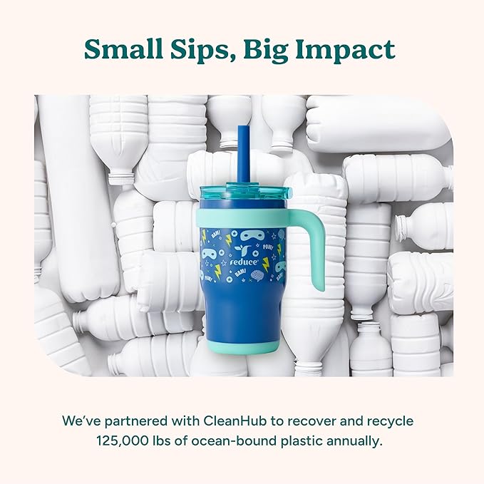 REDUCE 14 Oz Coldee Kids Tumbler with Lid and Straw - Coldee Insulated Travel Mug - Spill-Proof, Sweatproof Stainless Steel, BPA-Free - Includes Handle, Reusable Silicone Straw - Clover Green - Bloomnest