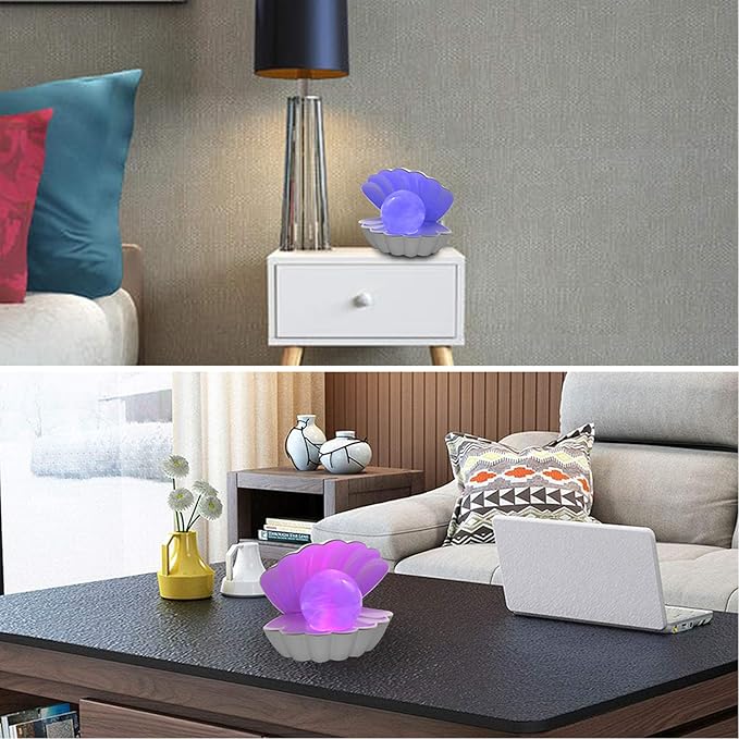 Shell Pearl Beach Themed Night Light, RGB 8 Colors Changing Mood Shell Pearl Lamps, Bedside LED Clamshell Portable Night Lights for Bar (White) - Bloomnest