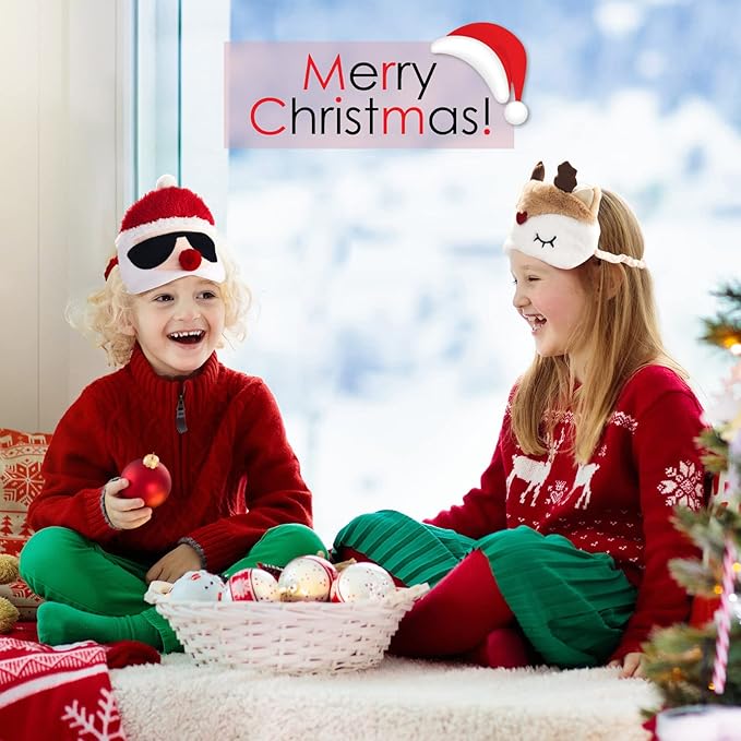 3 Pieces Christmas Eye Masks for Boys and Girls Sleeping Mask for Kids Sleep for Christmas, Santa Snowman Reindeer Cute Soft Plush Blindfold Gifts for Children Family Party Present - Bloomnest