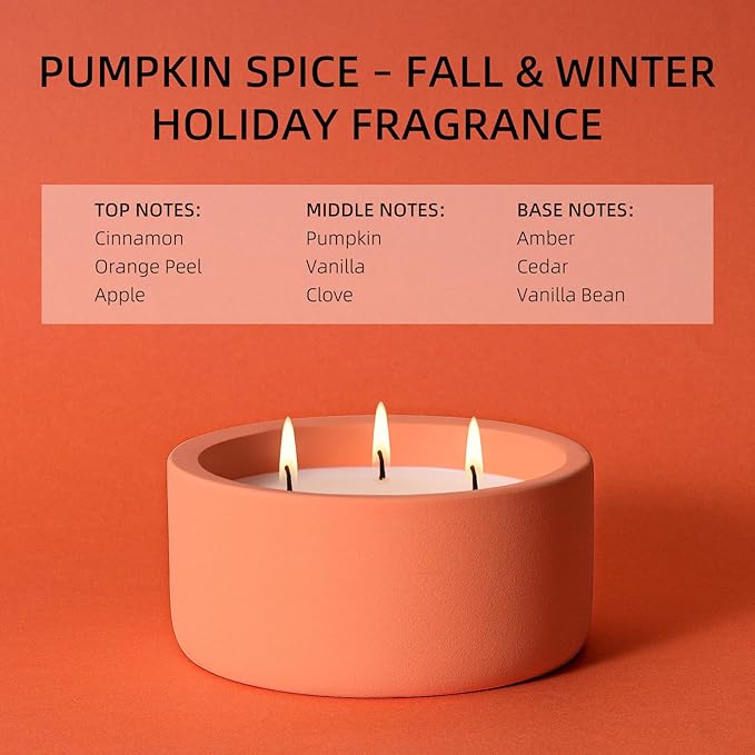 Viyffo Fall Candles - Pumpkin Spice, 3 Wick Large Scented Candle, 20oz Soy Candles for Women & Men, Non Toxic Aromatherapy Candle, Ceramic Velas Perfect for Autumn Home Decor & Gift - Bloomnest