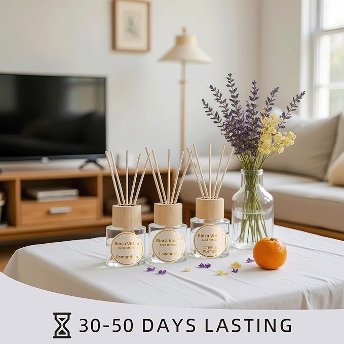 Binca Vidou Reed Diffuser Set, Lavender Osmanthus Orange&Lemon Scent Oil Diffusers with Sticks for Home Office Bathroom Aromatherapy Decor 1.69oz X 3 - Bloomnest