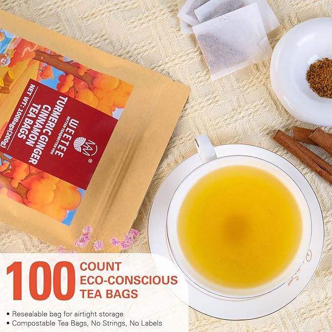 WT WEETEE Turmeric Ginger Cinnamon Tea Bags, Warm & Spicy Turmeric Ginger Herbal Blend Tea, Rich in Antioxidant, Natural Ingredients, Caffeine-free - Bloomnest