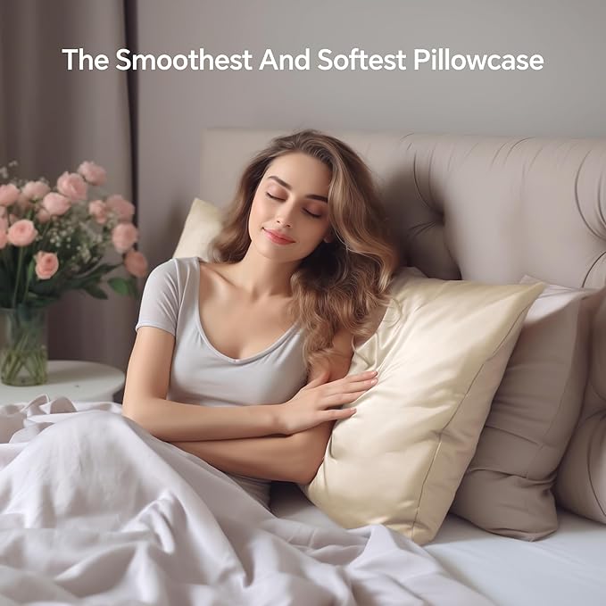 INFIIXSO Silk Pillow Cases 2 Pack Standard Size, Ultra Smooth & Soft Mulberry Silk Pillow Case for Hair and Skin, Breathable Cooling Silk Pillowcase with Hidden Zipper (Beige, 20x26 Inches) - Bloomnest