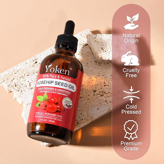 Rosehip Seed Oil For Face,100% Pure Rosehip oils For Skin,Scars,Hair & Nails.4 fl Oz Cold Pressed Rose Hips Oil For Skin Care, Anti-Aging, Scar Treatment, GUA SHA Massage DIY (4 Fl Oz) - Bloomnest