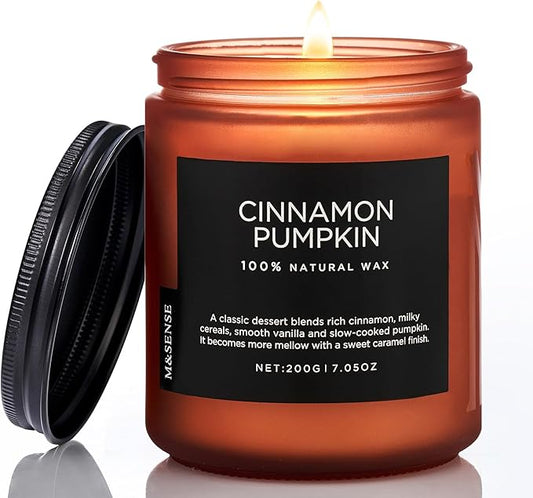 M&SENSE Cinnamon Pumpkin Fall Scented All Natural Soy Wax Candles for Home Scented, Cotton Wick Autumn Long Burning 7.05oz 50 Hours Burn Time, Jar Candle Gift for Thanksgiving - Bloomnest