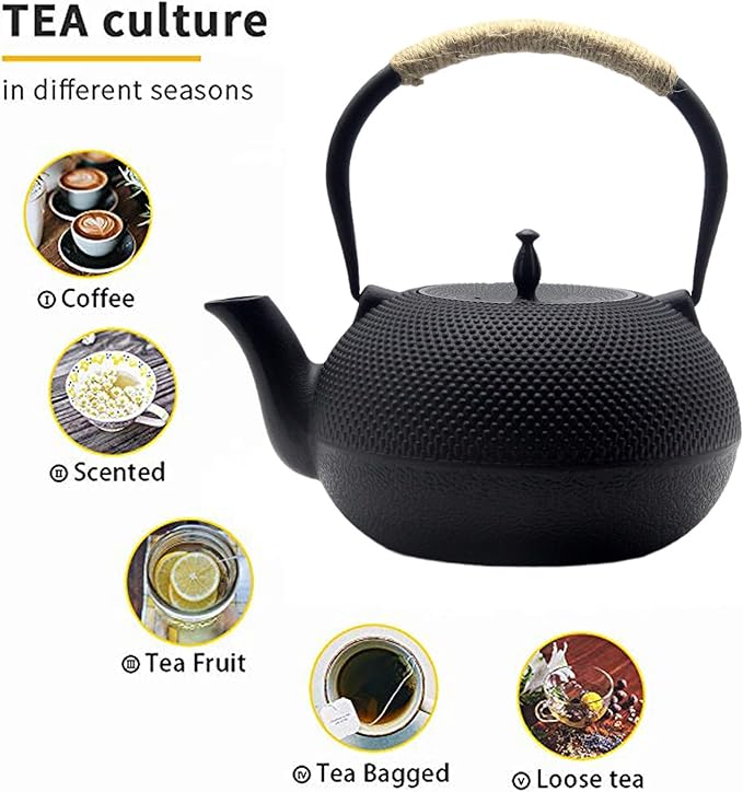 Big Cast Iron Teapot Set with Cups, Japanese Tetsubin Tea Kettle for Stovetop Safe, Cast Iron Tea Set with Tea Strainer for Loose Tea and Enameled Interior (1800ml Teapot Set with Cups) - Bloomnest