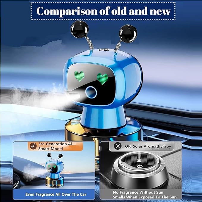 Robot Intelligent Aromatherapy Machine, Smart Cute Robot Car Air Freshener - Fine Spray/Fillable/Four-Gear Adjustment/Vibration Sensing/On-Off/Large Capacity Long-Lasting Fragrance/Blue-V2(Ocean) - Bloomnest