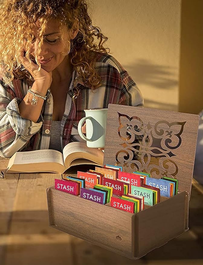 Tea Bags Sampler Gift Box – 80 Count, 28 Flavors – Wooden (MDF) Tea Organizer in Walnut – Variety Pack for Mom, Dad, Friends, Coworkers, Students, Men & Women - Bloomnest
