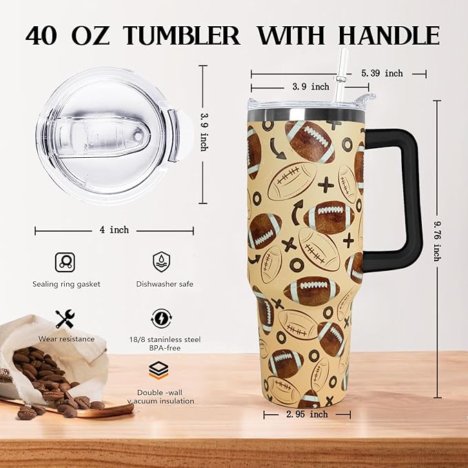 Ceovfoi 40 Oz Football Tumbler With Handle,Softball Coffee Travel Mug Cup Water Bottle,Softball Decor,Softball Gifts for Women - Bloomnest
