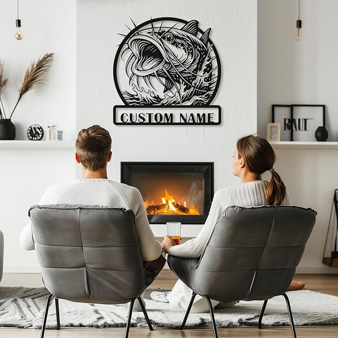 Personalized Catfish Metal Sign – Custom Name Fishing Wall Art – Iron Decoration for Cabins, Lake Houses, Man Caves, and Outdoor Spaces (Catfish-3) - Bloomnest