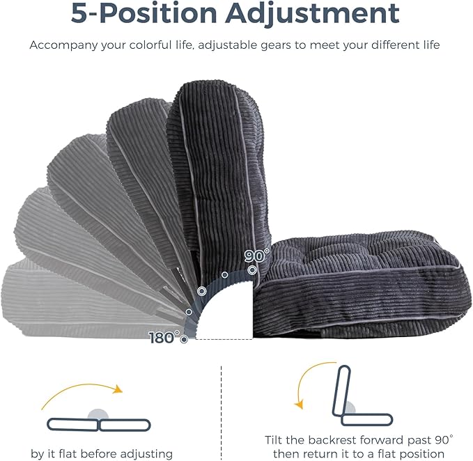 MAXYOYO Adjustable Floor Chair with Back Support, Gaming Floor Meditation Chair with Tufted Cushion, Adults Lounge Couch Folding Sofa Seat for Reading Meditating Sleeping, Dark Grey - Bloomnest