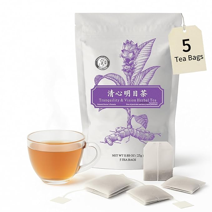 Tranquility & Vision Herbal Tea Blend with Dried Jujube Fruit, Goji Berry, Chrysanthemum Flower & Nelumbo Nucifera Seed | Relaxing Tea Bags | Premium Herbal Teabags & Gentle Sleepytime Teabags