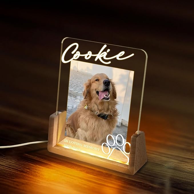 Personalized Pet Memorial LED Night Light, Custom Photo Pet Lover Keepsake, Dog or Cat Loss Sympathy Gift, Personalized Light Up Sign for Pet Remembrance, Memorial Lights for Home Decor - Bloomnest