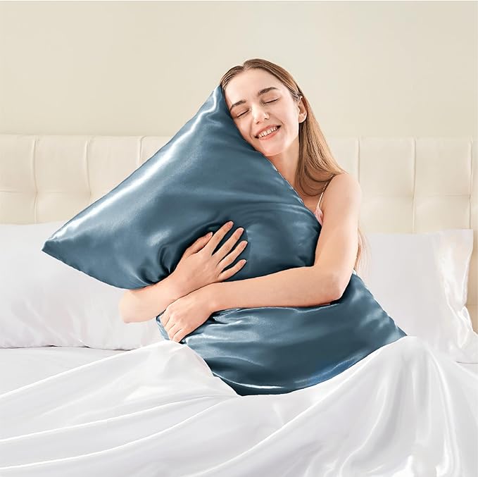 BEDELITE Satin Body Pillow Cover, Super Soft and Cooling Body Pillow Pillowcase for Hair and Skin, Breathable Silky Full Long Pillowcase Cover(20"x54", Bluesteel) - Bloomnest