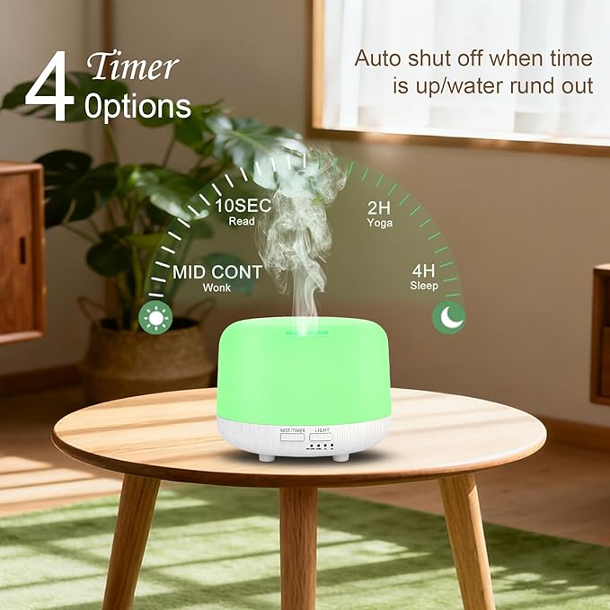 Aromatherapy Diffuser, 300ML Remote Control Essential Oil Diffusers, White Wood Grain Humidifier with 8 Colors Light 4 Timer Mode, Ultrasonic Scent Diffuser for Home, Office - Bloomnest