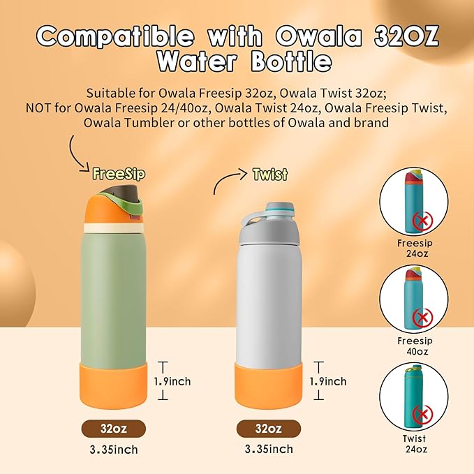 2PCS Silicone Water Bottle Boot, Compatible with Owala 24oz 32oz 40oz, Protective Anti-Scratch & Anti-Dent No Noise Sleeve Cover for FreeSip/Twist/Flip Water Bottles (Citrus Crush, 32oz) BKBY