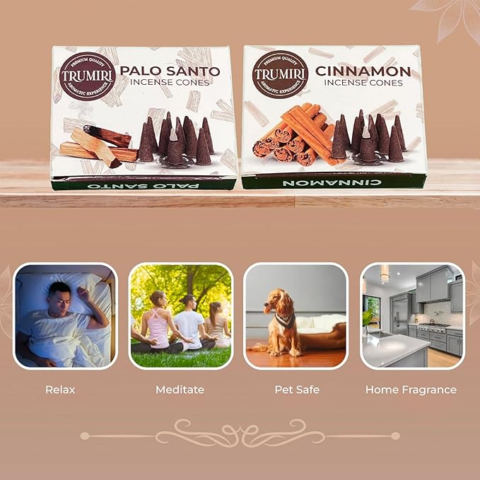 Palo Santo & Cinnamon Incense Cone Combo Pack - 10 Each TRUMIRI
