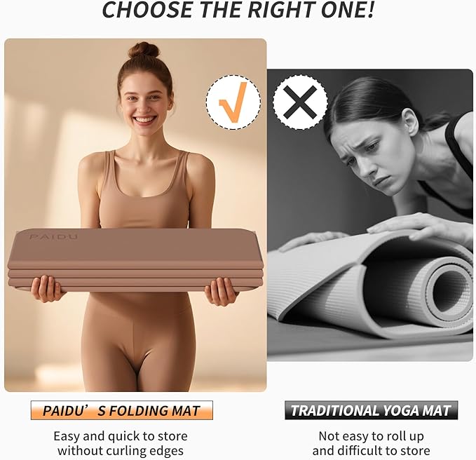 Foldable Fitness Yoga Mat | 2/5" (10MM) Extra Thick | SGS Certified Non-Slip TPE | 75x26" Extra Long-Wide | Portable & Easy Store | for Yoga, Pilates, Home Gym & Full-Body Workouts - Bloomnest