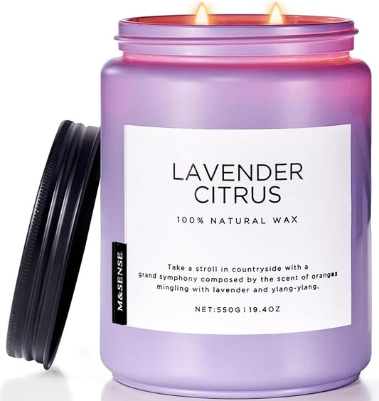 M&SENSE Lavender Citrus Candles, 19.4oz 110H Burn Time Large Natural Soy Candles for Home Scented, Stress Relief Aromatherapy Gifts for Mom Friends Teacher & Spa, Bath, Yoga - Bloomnest