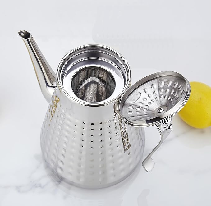 SANQIAHOME 1.8L(60oz) Stainless Steel Hammer Patterned Teapot With Removeable Infuser,Loose leaf cover,Silver - Bloomnest