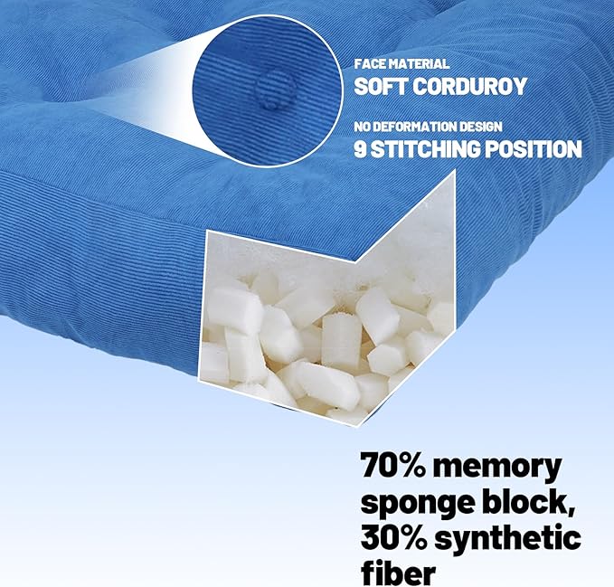 Meditation Floor Pillow Set of 2, Square Large Pillows Seating for Adults, Tufted Corduroy Cushion for Tatami Living Room, 22x22 Inch FP-Dblue