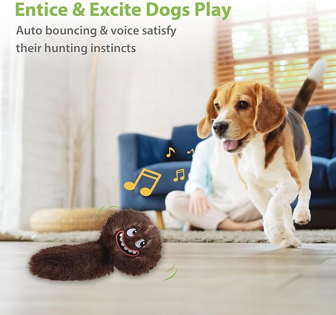 PETGEEK Interactive Dog Toys Ball - Rechargeable, Squeaky Plush Crazy Bouncer Dog Ball with Wiggles & Vibrations, Durable Moving Vibrating Toy for Small, Medium, Large Dogs (6 Inches, Brown) - Bloomnest