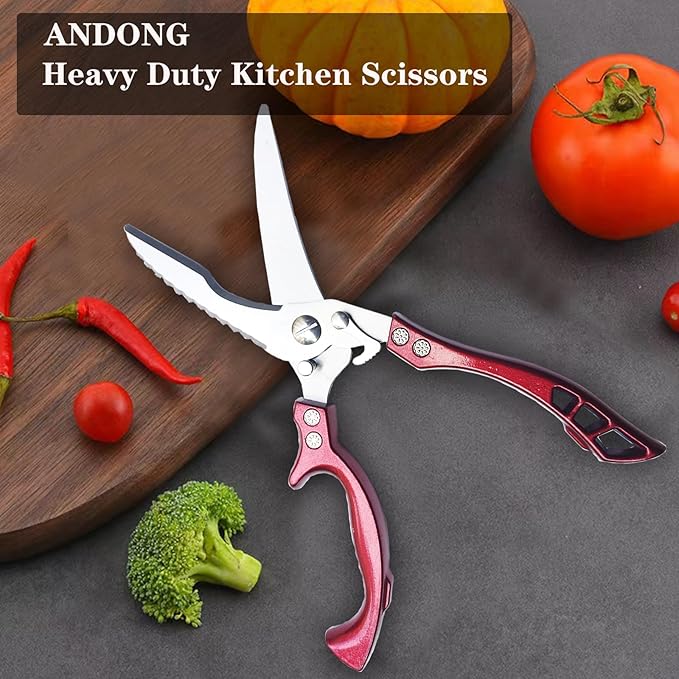 Heavy Duty Kitchen Shears by ANDONG, Kitchen Scissors,Stainless Steel Poultry Shears Heavy Duty Professional, Red - Bloomnest