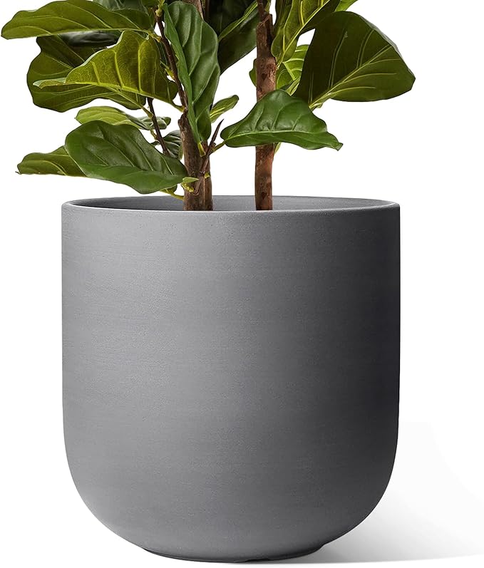 LE TAUCI 12 Inch Pots for Plants, Ceramic Large Planters for Indoor Plants, Indoor Plant Pots for Home Garden Patio Office, Big Planter Pots with Drainage Hole and Rubber Plug, Charcoal Gray - Bloomnest