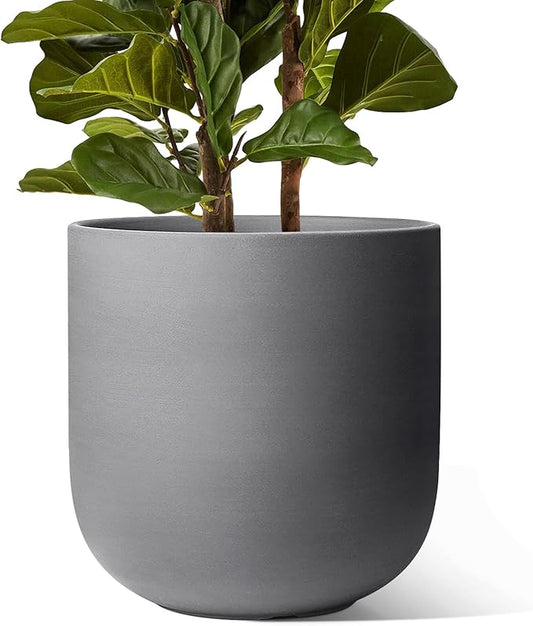 LE TAUCI 12 Inch Pots for Plants, Ceramic Large Planters for Indoor Plants, Indoor Plant Pots for Home Garden Patio Office, Big Planter Pots with Drainage Hole and Rubber Plug, Charcoal Gray - Bloomnest