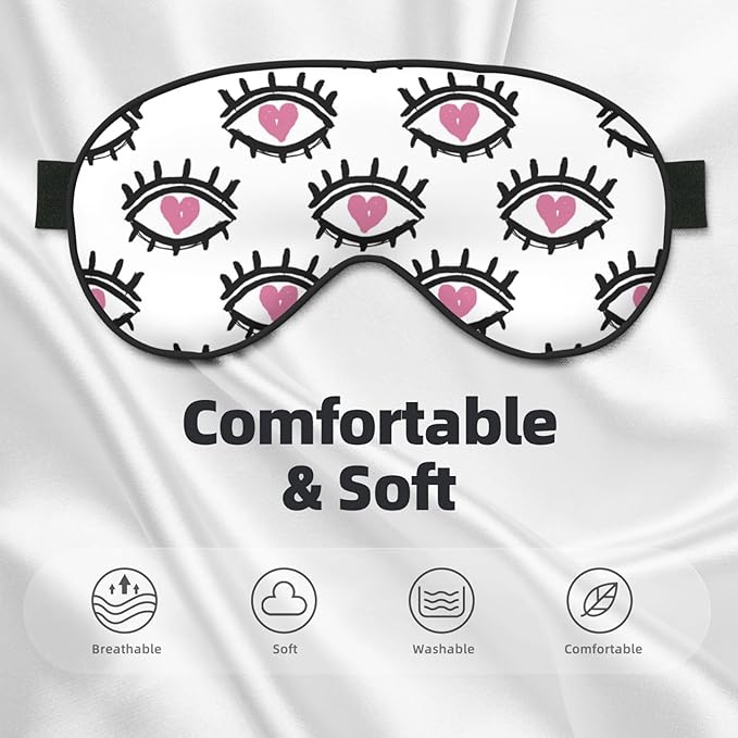 Sleep Eye Mask Cute Pink Loving Eyes Sleep Mask for Women Men Comfortable Eye Mask with Adjustable Strap Soft Eye Cover Blindfold for Travel Yoga Nap Shift Work - Bloomnest
