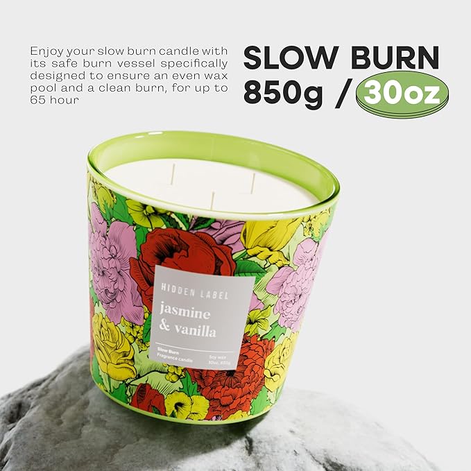 Big Candle, Vanilla Jasmine Scented Candle, 30oz Natural Soy Wax, 3-Wick Large Candles for Home, Up to 100Hours Long-Lasting,Clean Burn,Non Toxic Aromatherapy Candle Gift for Women,Men,Large Rooms - Bloomnest