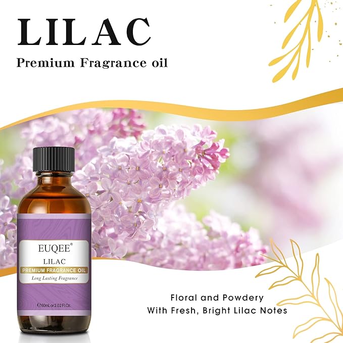 EUQEE Lilac Fragrance Oil, 60ml Premium Lilac Essential Oils Scented Oil with Glass Dropper for Diffusers, DIY Soap & Bath Bombs (2.02 Fl oz) - Bloomnest